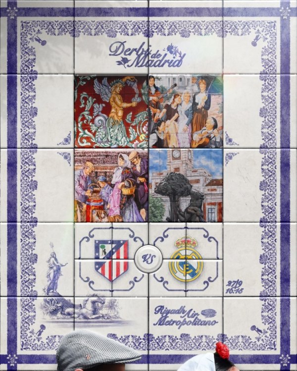 预热焦点战！马竞发布壁画复古风格德比战海报