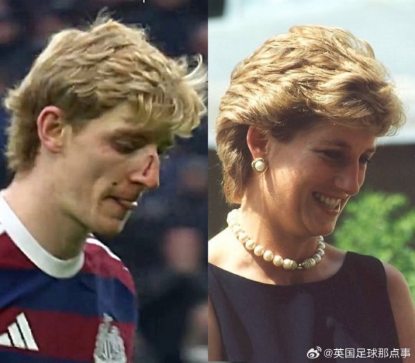 😯球迷发现安东尼-戈登的发型好像在复刻戴安娜王妃…… ​​​