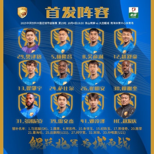 2025中甲职业联赛  第25轮，大连鲲城客战佛山南狮杆位出